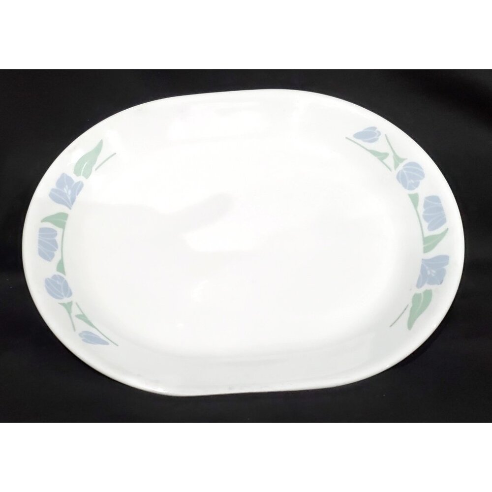 Corelle FRIENDSHIP 12" Oval Serving Platter Plate white w/ blue gray flowers USA